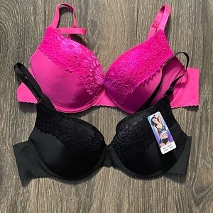 New J&W Elegant Pink and Black Lace Bras 40 D adjustable lightweight underwire 2